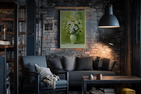 Paul Sinus Wandbild in 40x60cm Symphony in White stilvolles Stillleben mit weißen Lilien und Blüten in Vase vor grünem Hintergrund