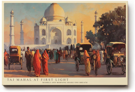 Paul Sinus Wandbild 120x80cm Taj Mahal Indien Architektur Landschaft Kunst Historische Szene mit Stadtleben