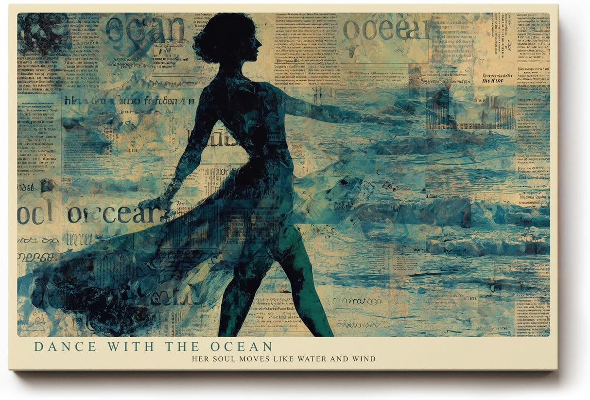Paul Sinus Wandbild 120x80cm Tanzende Frau am Meer Abstrakte Ozean Kunst in Blau Wanddekoration
