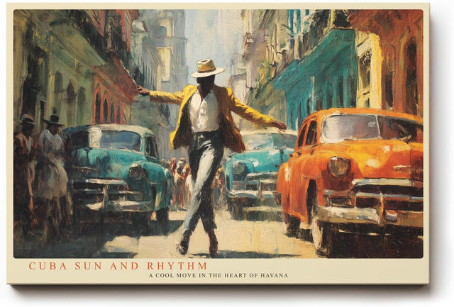 Paul Sinus Wandbild 120x80cm Tanzender Mann in Havanna Retro Stadt Szene Kunst Wanddekoration