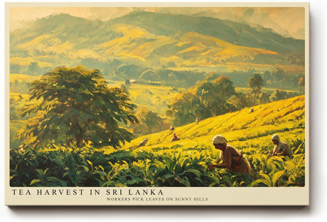 Paul Sinus Wandbild 120x80cm Teeernte in Sri Lanka – Weite Landschaft mit Plantagen und traditioneller Arbeit