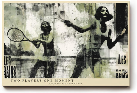 Paul Sinus Wandbild 120x80cm Tennis Kunst Collage Vintage Sportmotiv in Schwarz Beige für Wohnzimmer Büro und Fitnessraum