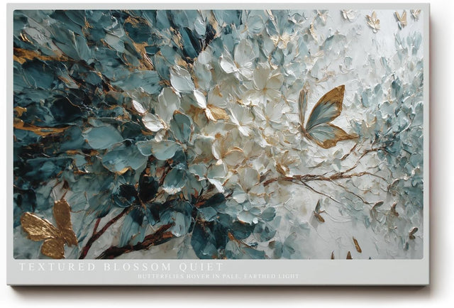 Paul Sinus Wandbild 120x80cm Textured Blossom Quiet Blumenrelief mit Schmetterlingen Elegante Natur Kunst fuer Wohnzimmer Schlafzimmer und Büro