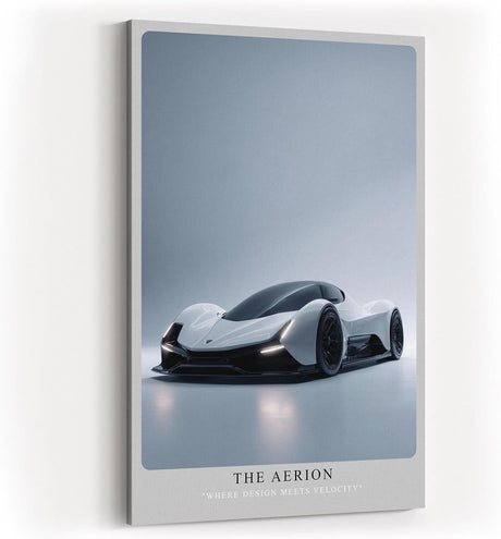 Paul Sinus Wandbild in 40x60cm The Aerion – Elegantes Supersportwagen-Design in Weiß mit schwarzen Akzenten vor minimalistischem Hintergrund