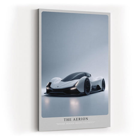 Paul Sinus Wandbild in 40x60cm The Aerion – Elegantes Supersportwagen-Design in Weiß mit schwarzen Akzenten vor minimalistischem Hintergrund