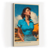 Paul Sinus Wandbild in 40x60cm The Airfield Queen mit selbstbewusster Frau im Retro-Stil vor gelbem Flugzeug für kraftvolle Wandgestaltung