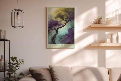 Paul Sinus Wandbild in 40x60cm The Ascending Tree – Künstlerische Darstellung eines aufstrebenden Baumes in leuchtenden Farbverläufen