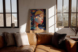 Paul Sinus Wandbild in 40x60cm The Astral Veil Künstlerisches Frauenporträt mit kosmischen Elementen und goldenen Akzenten für mystische Raumgestaltung