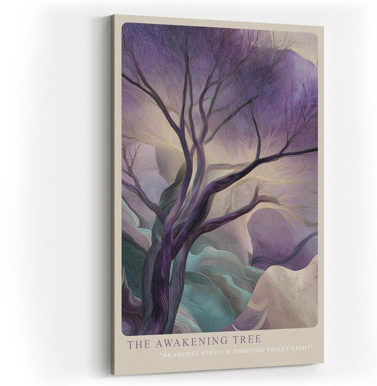 Paul Sinus Wandbild in 40x60cm The Awakening Tree – Künstlerische Naturdarstellung in sanften Violettund Grüntönen