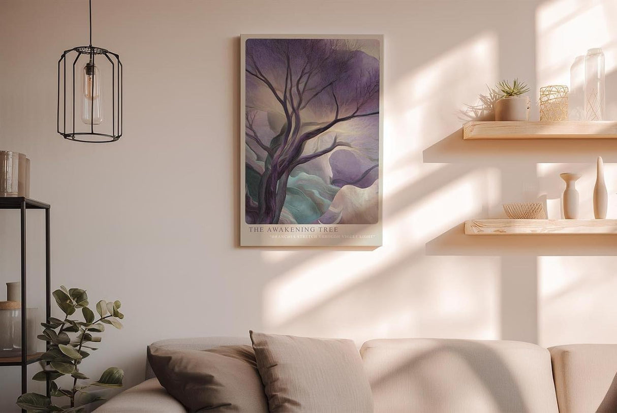 Paul Sinus Wandbild in 40x60cm The Awakening Tree – Künstlerische Naturdarstellung in sanften Violettund Grüntönen