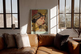 Paul Sinus Wandbild in 40x60cm The Bird's Secret – Poetisches Porträt einer Frau mit Vogel und floraler Umrahmung in sanften Farbtönen