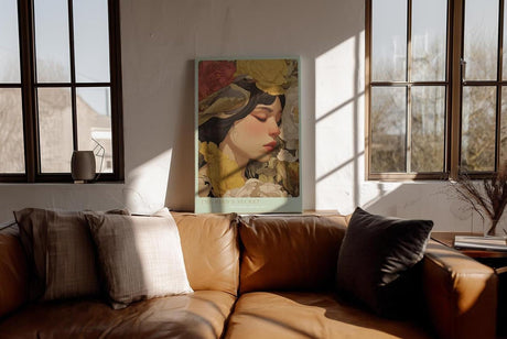 Paul Sinus Wandbild in 40x60cm The Bird's Secret – Poetisches Porträt einer Frau mit Vogel und floraler Umrahmung in sanften Farbtönen