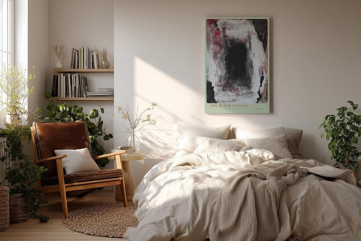 Paul Sinus Wandbild in 40x60cm The Black Passage – Ausdrucksstarke abstrakte Kunst in Schwarz, Weiß und Rot