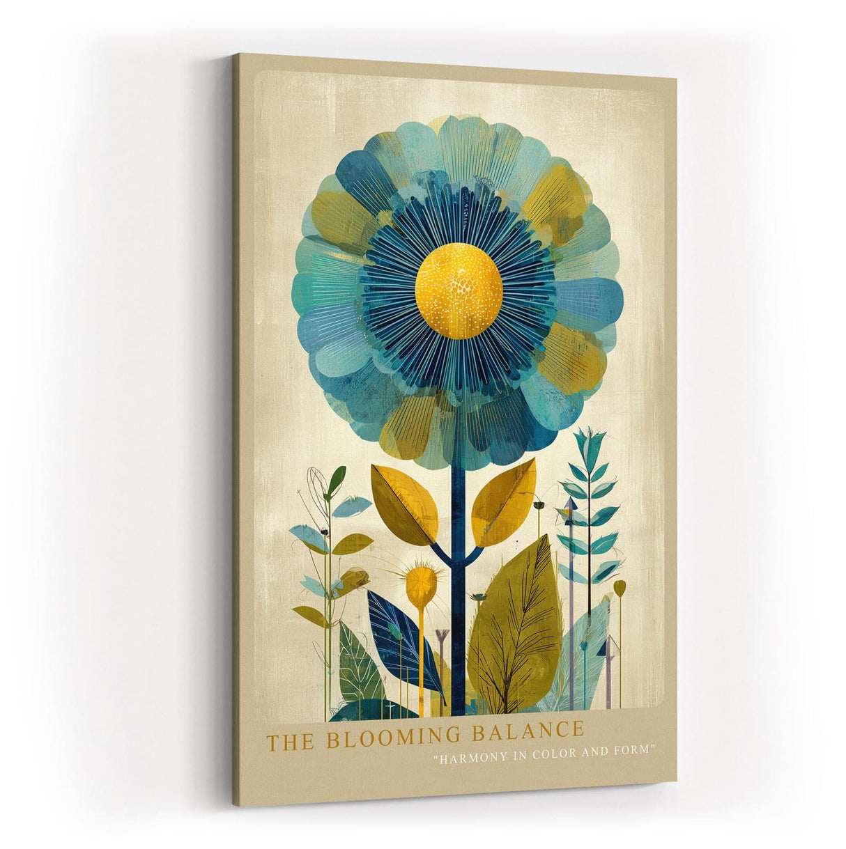 Paul Sinus Wandbild in 40x60cm The Blooming Balance stilisierte Blume in Blauund Gelbtönen moderne Naturkunst auf Leinwand