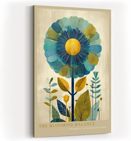 Paul Sinus Wandbild in 40x60cm The Blooming Balance stilisierte Blume in Blauund Gelbtönen moderne Naturkunst auf Leinwand
