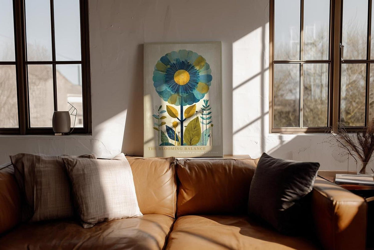 Paul Sinus Wandbild in 40x60cm The Blooming Balance stilisierte Blume in Blauund Gelbtönen moderne Naturkunst auf Leinwand