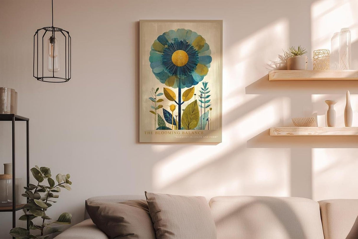 Paul Sinus Wandbild in 40x60cm The Blooming Balance stilisierte Blume in Blauund Gelbtönen moderne Naturkunst auf Leinwand