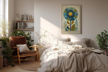 Paul Sinus Wandbild in 40x60cm The Blooming Balance stilisierte Blume in Blauund Gelbtönen moderne Naturkunst auf Leinwand