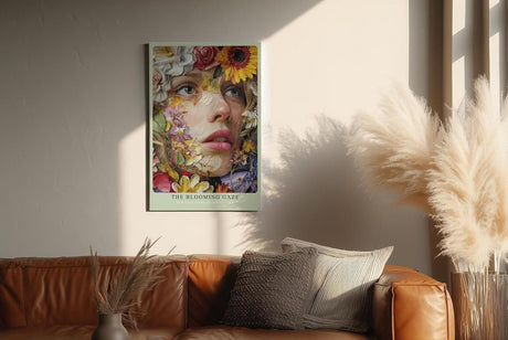 Paul Sinus Wandbild in 40x60cm The Blooming Gaze mit realistischem Frauenportrait und Blüten in leuchtenden Farben für ausdrucksstarke Wandgestaltung