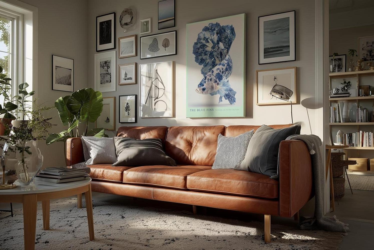 Paul Sinus Wandbild in 40x60cm The Blue Fins – kunstvoller Fisch in filigraner Blau-Weiß-Porzellanoptik für elegante Raumgestaltung