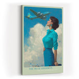 Paul Sinus Wandbild in 40x60cm The Blue Goodbye mit stilvoller Frau im Retro-Look und Flugzeug am Himmel für elegante Wandgestaltung