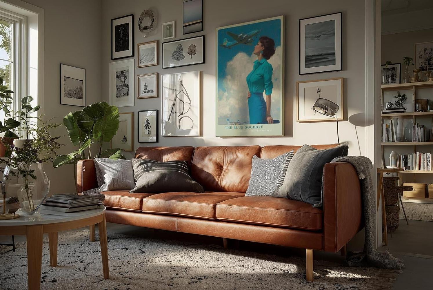 Paul Sinus Wandbild in 40x60cm The Blue Goodbye mit stilvoller Frau im Retro-Look und Flugzeug am Himmel für elegante Wandgestaltung