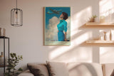Paul Sinus Wandbild in 40x60cm The Blue Goodbye mit stilvoller Frau im Retro-Look und Flugzeug am Himmel für elegante Wandgestaltung