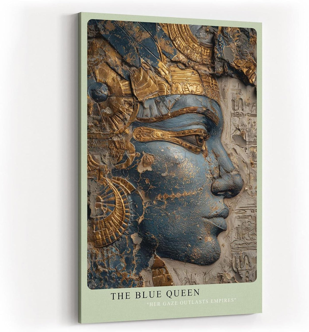 Paul Sinus Wandbild in 40x60cm The Blue Queen – Ägyptisches Königinnenprofil in Blau-Gold mit feinen Reliefdetails
