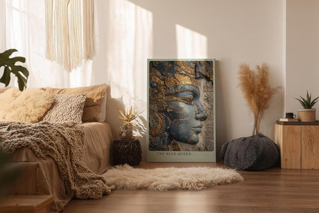 Paul Sinus Wandbild in 40x60cm The Blue Queen – Ägyptisches Königinnenprofil in Blau-Gold mit feinen Reliefdetails