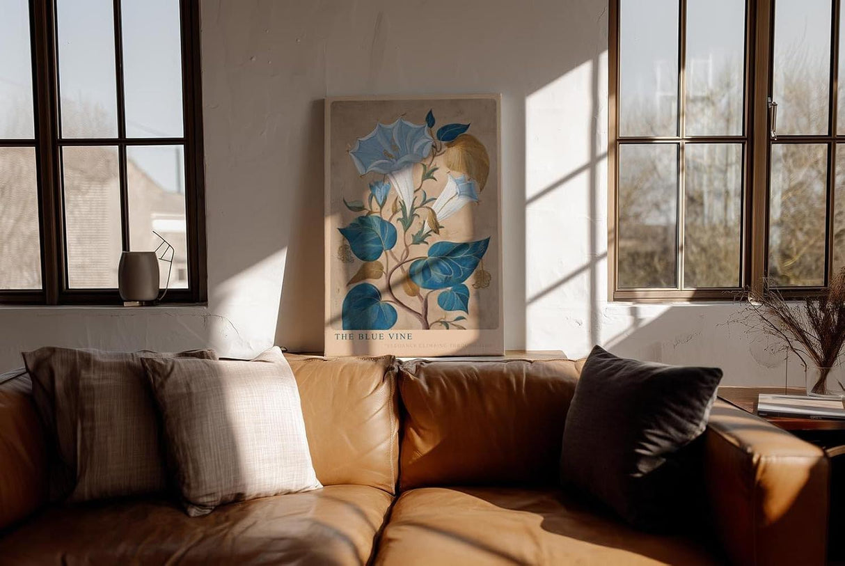 Paul Sinus Wandbild in 40x60cm The Blue Vine Botanische Illustration einer blauen Kletterpflanze mit feinen Blüten und Blättern