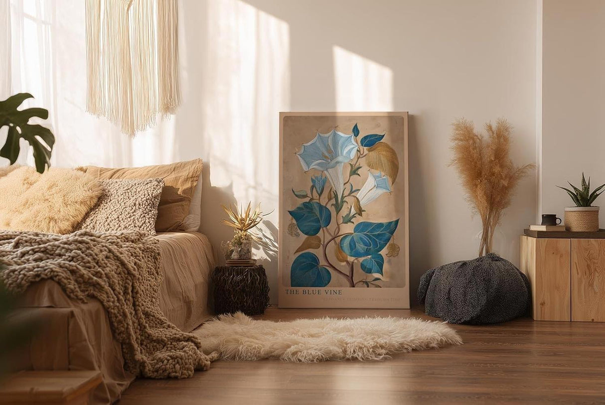 Paul Sinus Wandbild in 40x60cm The Blue Vine Botanische Illustration einer blauen Kletterpflanze mit feinen Blüten und Blättern