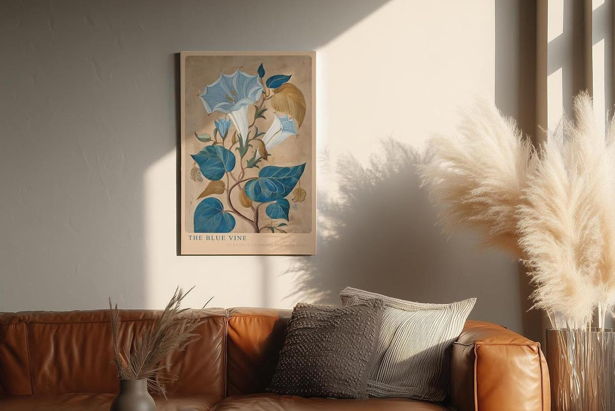 Paul Sinus Wandbild in 40x60cm The Blue Vine Botanische Illustration einer blauen Kletterpflanze mit feinen Blüten und Blättern