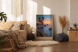 Paul Sinus Wandbild in 40x60cm The California Hour mit Sonnenuntergang und Palmenküste in warmen Farbtönen für elegante Wandgestaltung