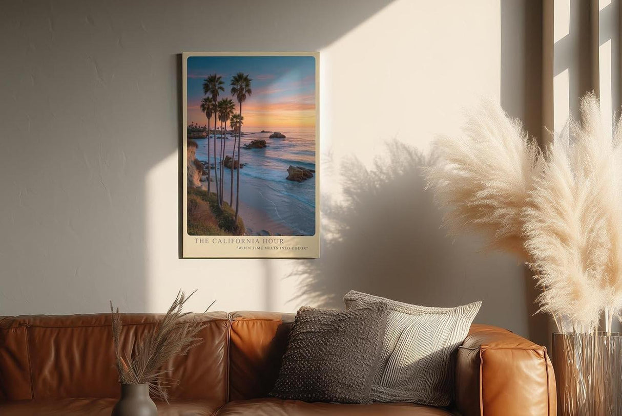 Paul Sinus Wandbild in 40x60cm The California Hour mit Sonnenuntergang und Palmenküste in warmen Farbtönen für elegante Wandgestaltung