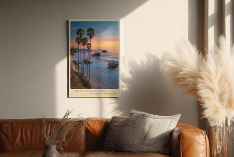 Paul Sinus Wandbild in 40x60cm The California Hour mit Sonnenuntergang und Palmenküste in warmen Farbtönen für elegante Wandgestaltung