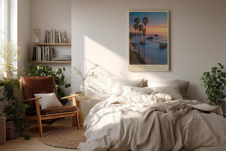 Paul Sinus Wandbild in 40x60cm The California Hour mit Sonnenuntergang und Palmenküste in warmen Farbtönen für elegante Wandgestaltung