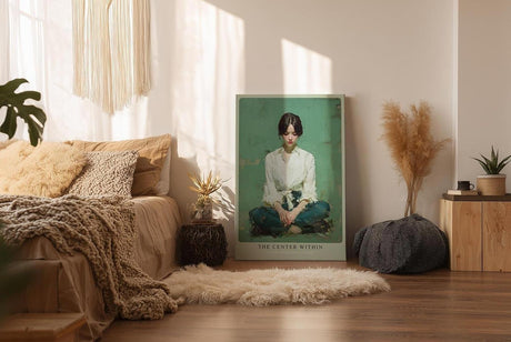 Paul Sinus Wandbild in 40x60cm The Center Within meditative Frau im weißen Hemd auf grünem Hintergrund in ausdrucksstarker Bilder
