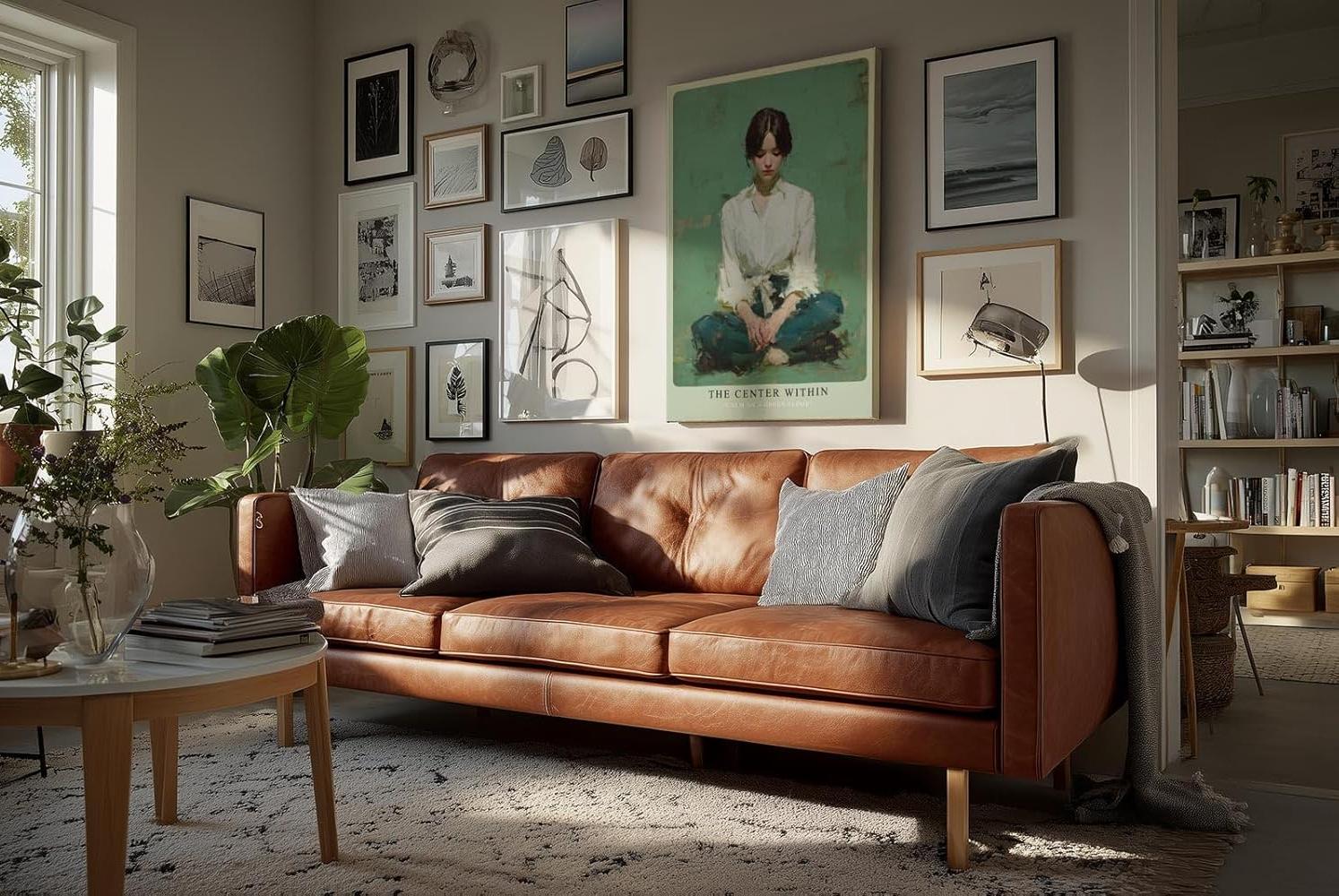 Paul Sinus Wandbild in 40x60cm The Center Within meditative Frau im weißen Hemd auf grünem Hintergrund in ausdrucksstarker Bilder