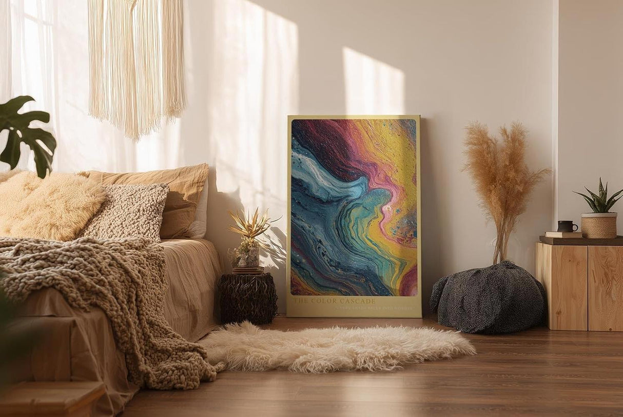 Paul Sinus Wandbild in 40x60cm The Color Cascade – Abstrakte Farbkaskade in Blau-, Gelb-, Pinkund Rottönen