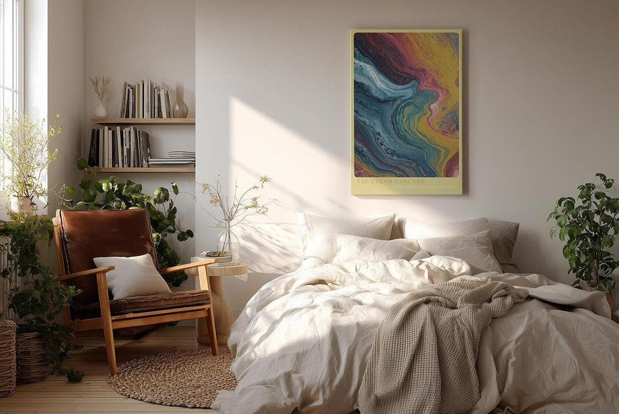 Paul Sinus Wandbild in 40x60cm The Color Cascade – Abstrakte Farbkaskade in Blau-, Gelb-, Pinkund Rottönen