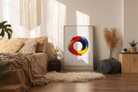 Paul Sinus Wandbild in 40x60cm The Color Cycle – Kreisförmige abstrakte Farbkomposition in Rot, Gelb, Blau und Schwarz