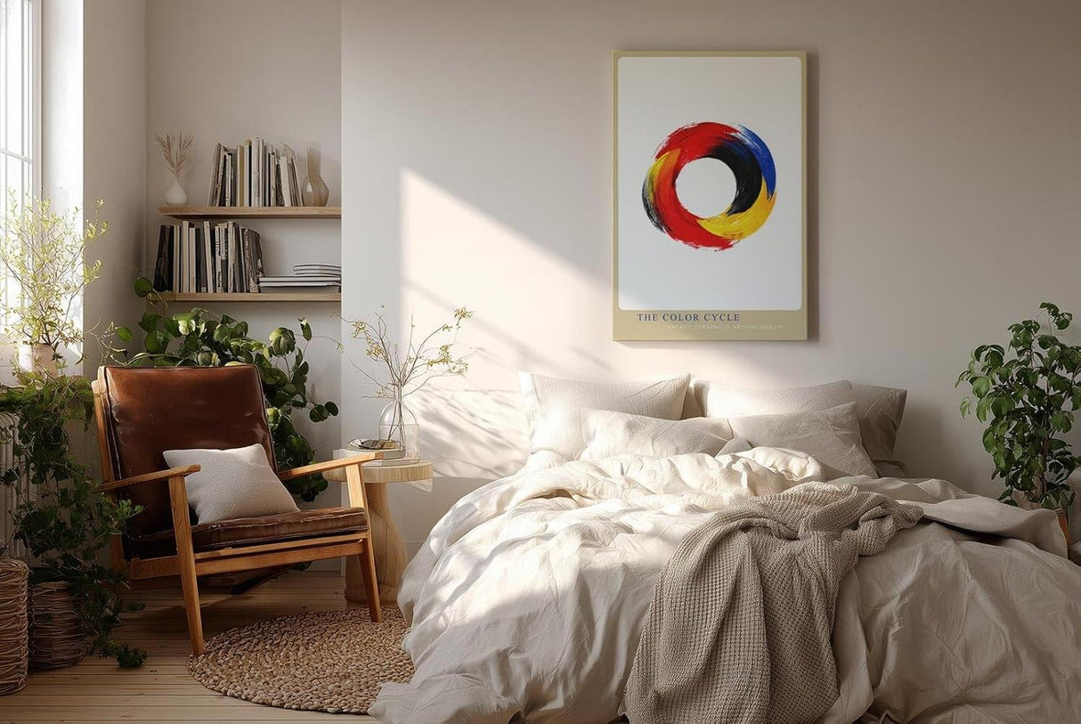 Paul Sinus Wandbild in 40x60cm The Color Cycle – Kreisförmige abstrakte Farbkomposition in Rot, Gelb, Blau und Schwarz