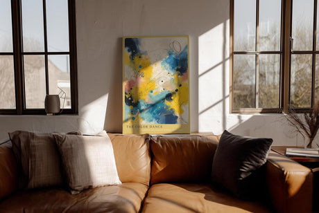 Paul Sinus Wandbild in 40x60cm The Color Dance – Farbintensive abstrakte Komposition in Gelb-, Blauund Weißtönen