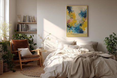 Paul Sinus Wandbild in 40x60cm The Color Dance – Farbintensive abstrakte Komposition in Gelb-, Blauund Weißtönen