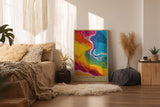 Paul Sinus Wandbild in 40x60cm The Color River – Abstrakte Flussform in leuchtenden Gelb-, Blau-, Rotund Grüntönen