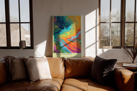 Paul Sinus Wandbild in 40x60cm The Color Storm – Abstrakte Farbwelle in kräftigen Blau-, Orange-, Pinkund Grüntönen