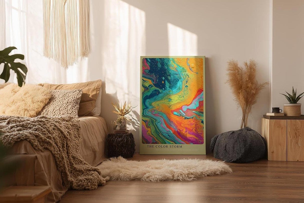 Paul Sinus Wandbild in 40x60cm The Color Storm – Abstrakte Farbwelle in kräftigen Blau-, Orange-, Pinkund Grüntönen
