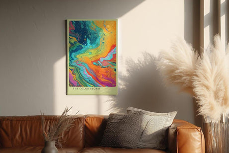 Paul Sinus Wandbild in 40x60cm The Color Storm – Abstrakte Farbwelle in kräftigen Blau-, Orange-, Pinkund Grüntönen