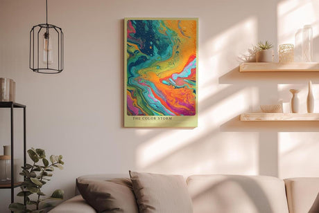 Paul Sinus Wandbild in 40x60cm The Color Storm – Abstrakte Farbwelle in kräftigen Blau-, Orange-, Pinkund Grüntönen