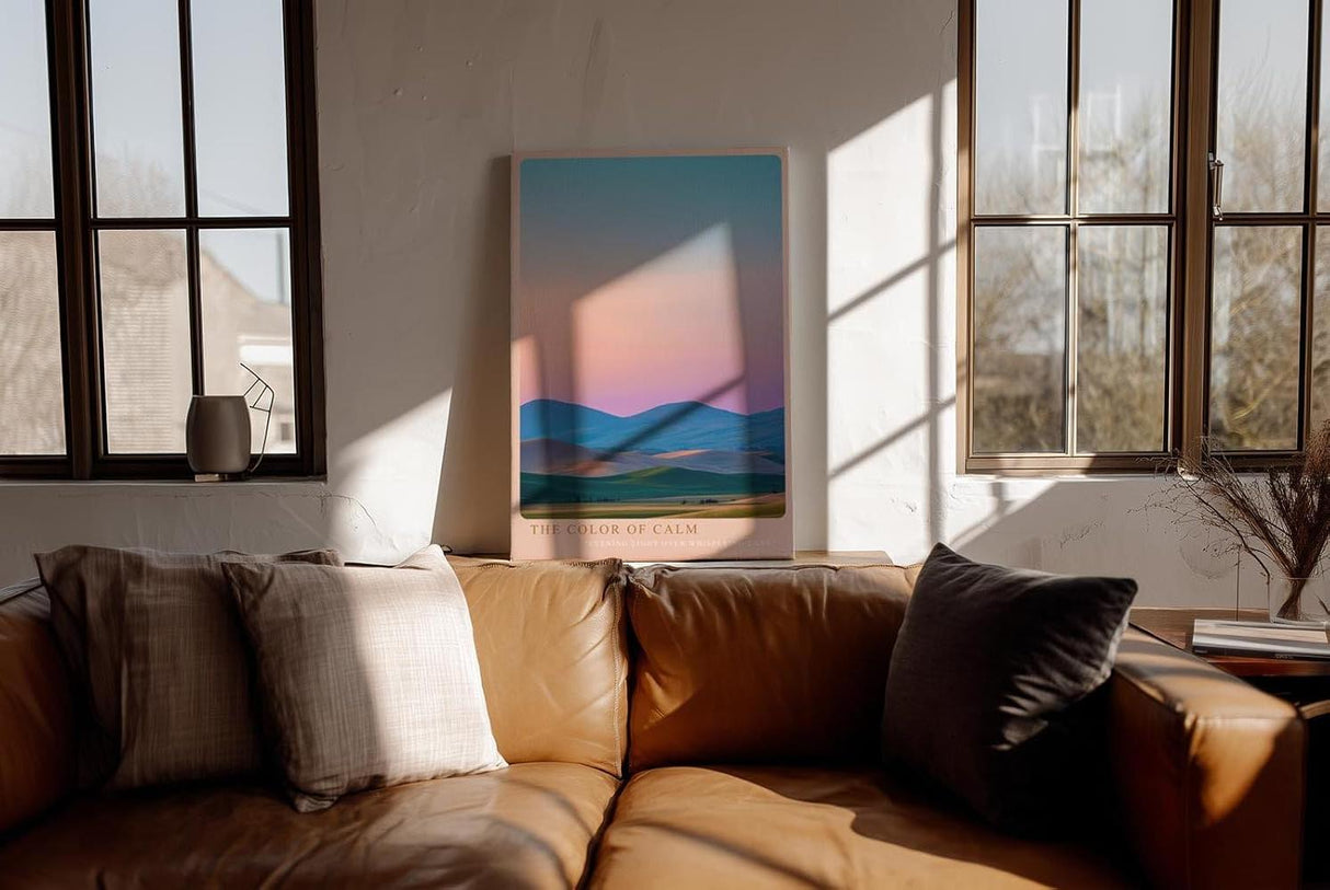 Paul Sinus Wandbild in 40x60cm The Color of Calm mit farbharmonischer Hügellandschaft im Abendlicht für entspannende Wandgestaltung